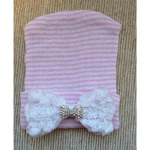 Baby Hospital Hat pink with crystal, pick your color bow