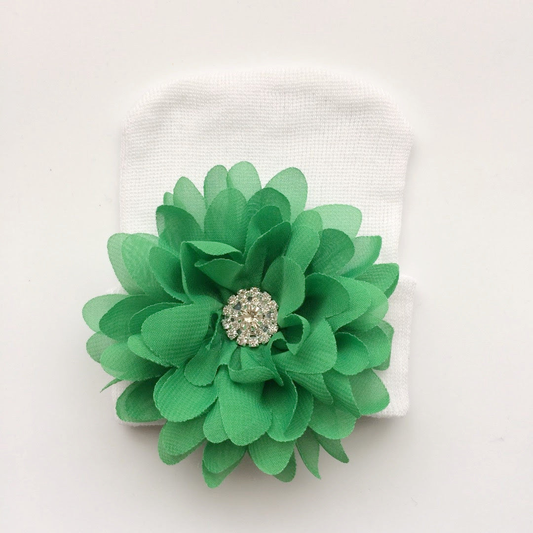 Baby Hospital Hat WHITE, pick your color flower!