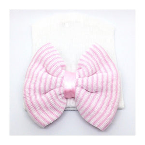 Newborn Baby hat-white pink bow