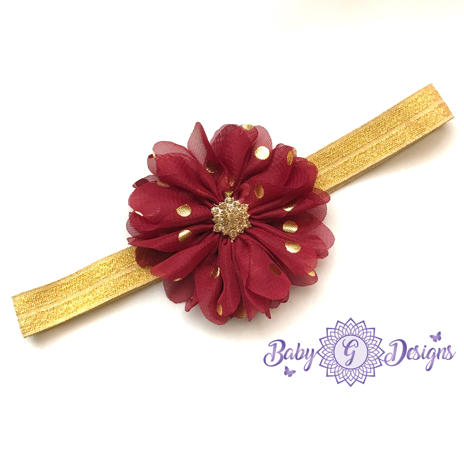 Deep Red and gold Headband