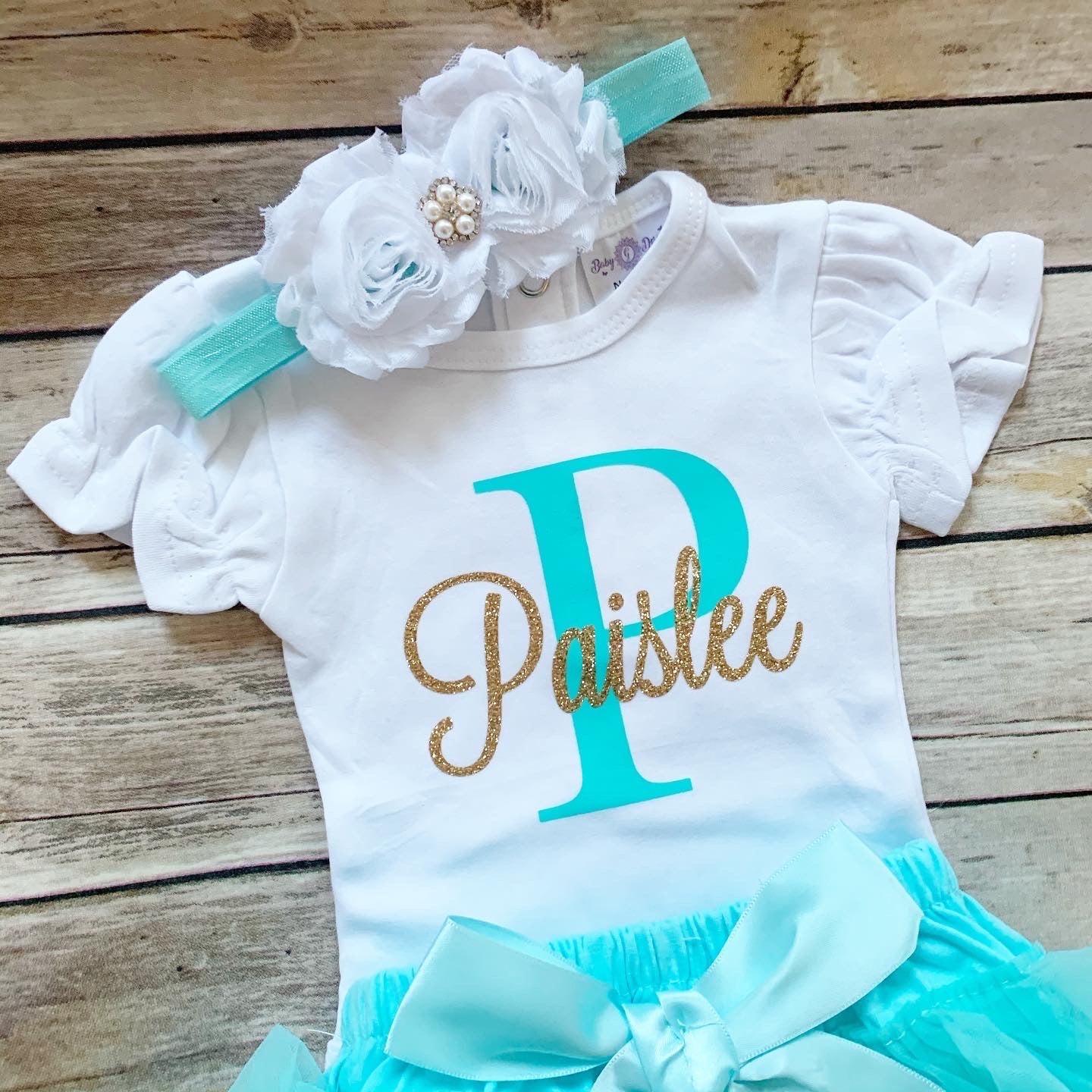 Monogrammed outfit-aqua