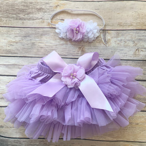 Bloomers/headband set lavender 3 flowers